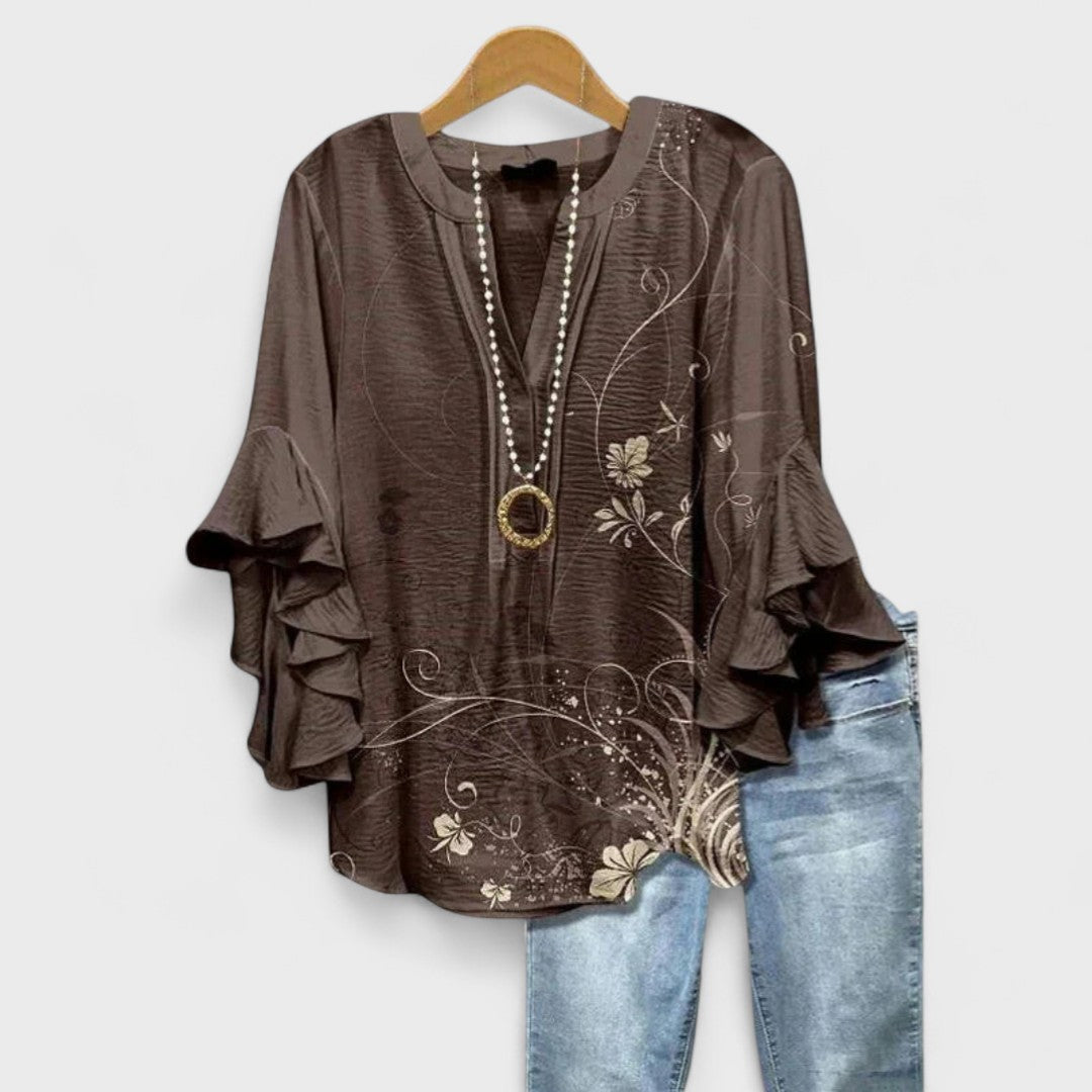 Women's V-Neck Ruffle Sleeve Blouse - Image 4