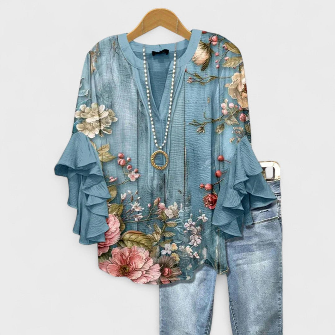 Women's V-Neck Ruffle Sleeve Blouse - Image 7