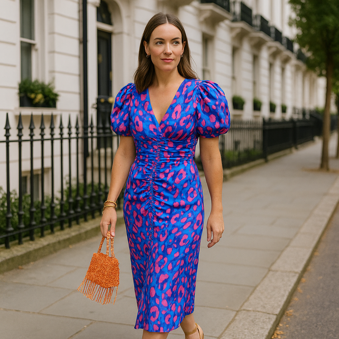 Evara - Pleated Sleeve Colourful Dress