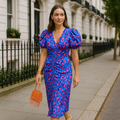 Evara - Pleated Sleeve Colourful Dress