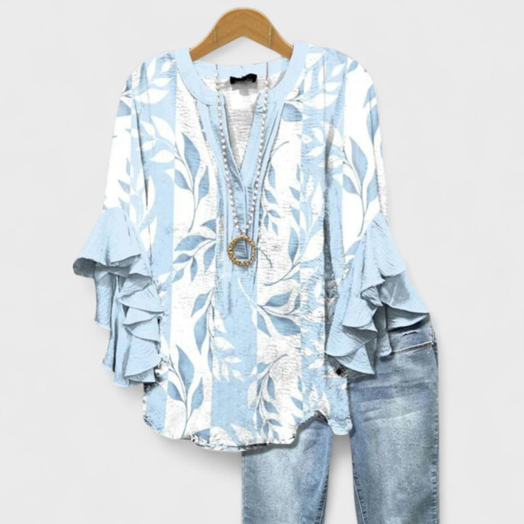 Women's V-Neck Ruffle Sleeve Blouse - Image 2