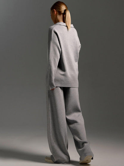 Eloise – Soft Comfortable Womens Lounge Set With Collar Wide Trousers