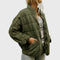Oversized Quilted Plaid Jacket with Stand-Up Collar