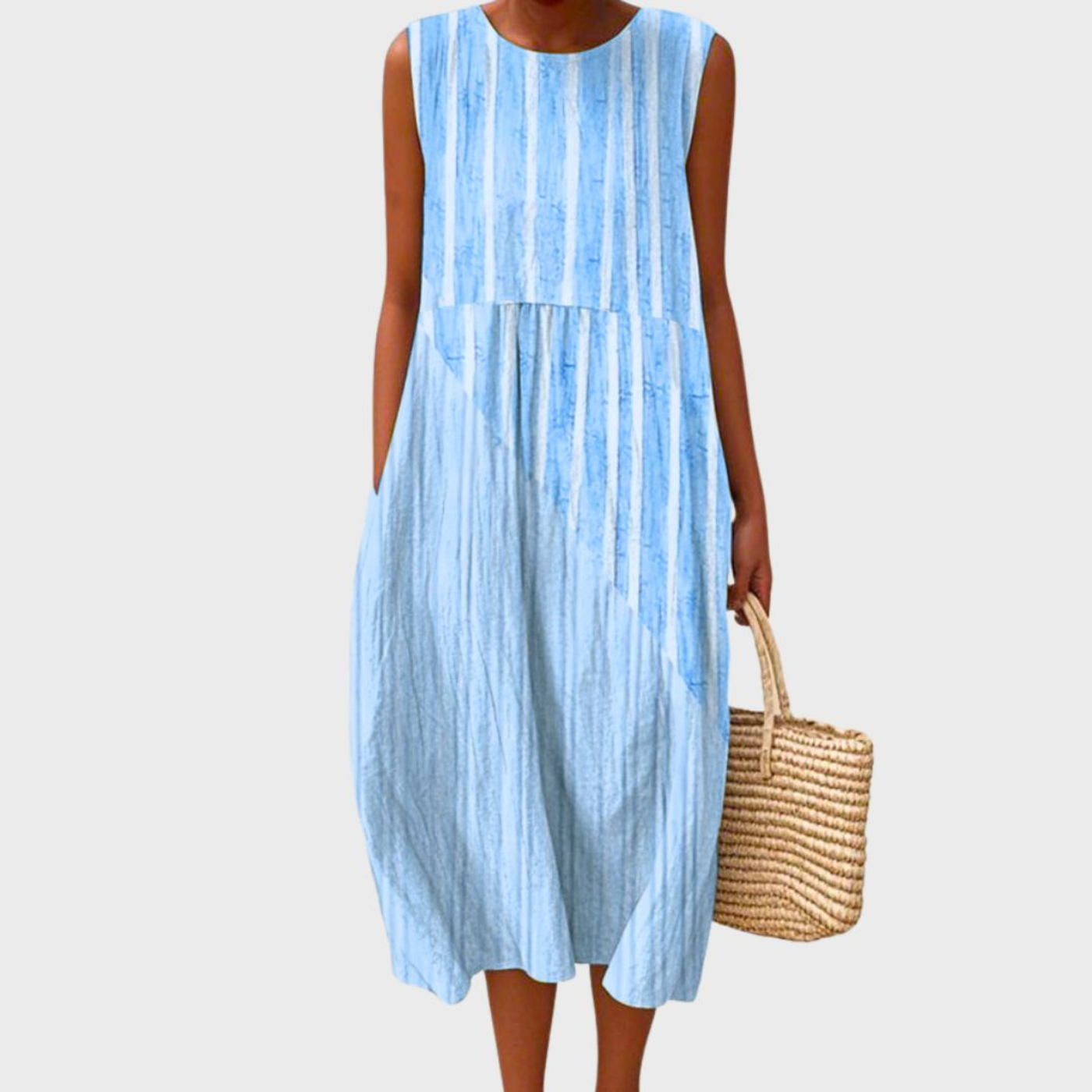 Women Linen Plaid Sleeveless Midi Dress - Image 2