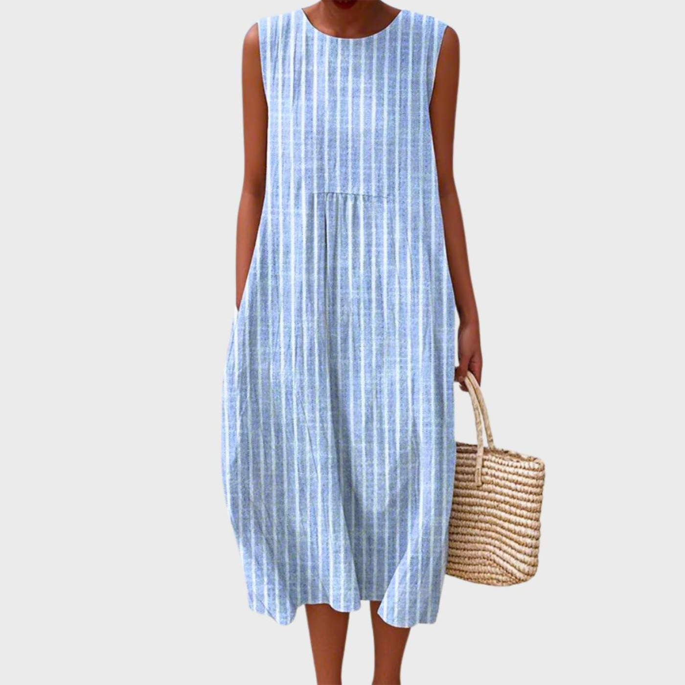Women Linen Plaid Sleeveless Midi Dress - Image 4
