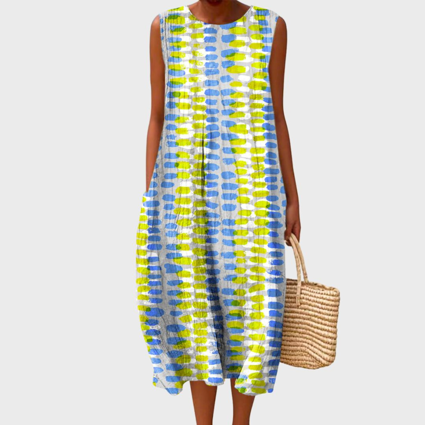 Women Linen Plaid Sleeveless Midi Dress - Image 5