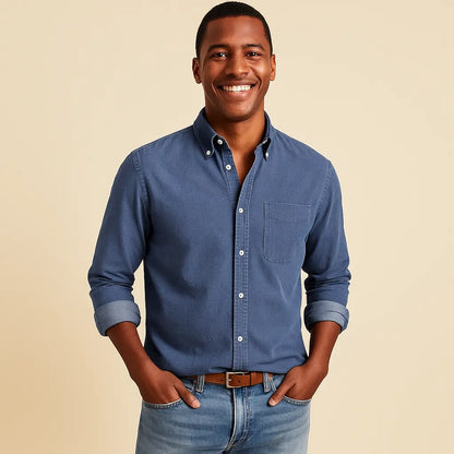 Plain Finish Long-Sleeve Shirt for Men Azzoria