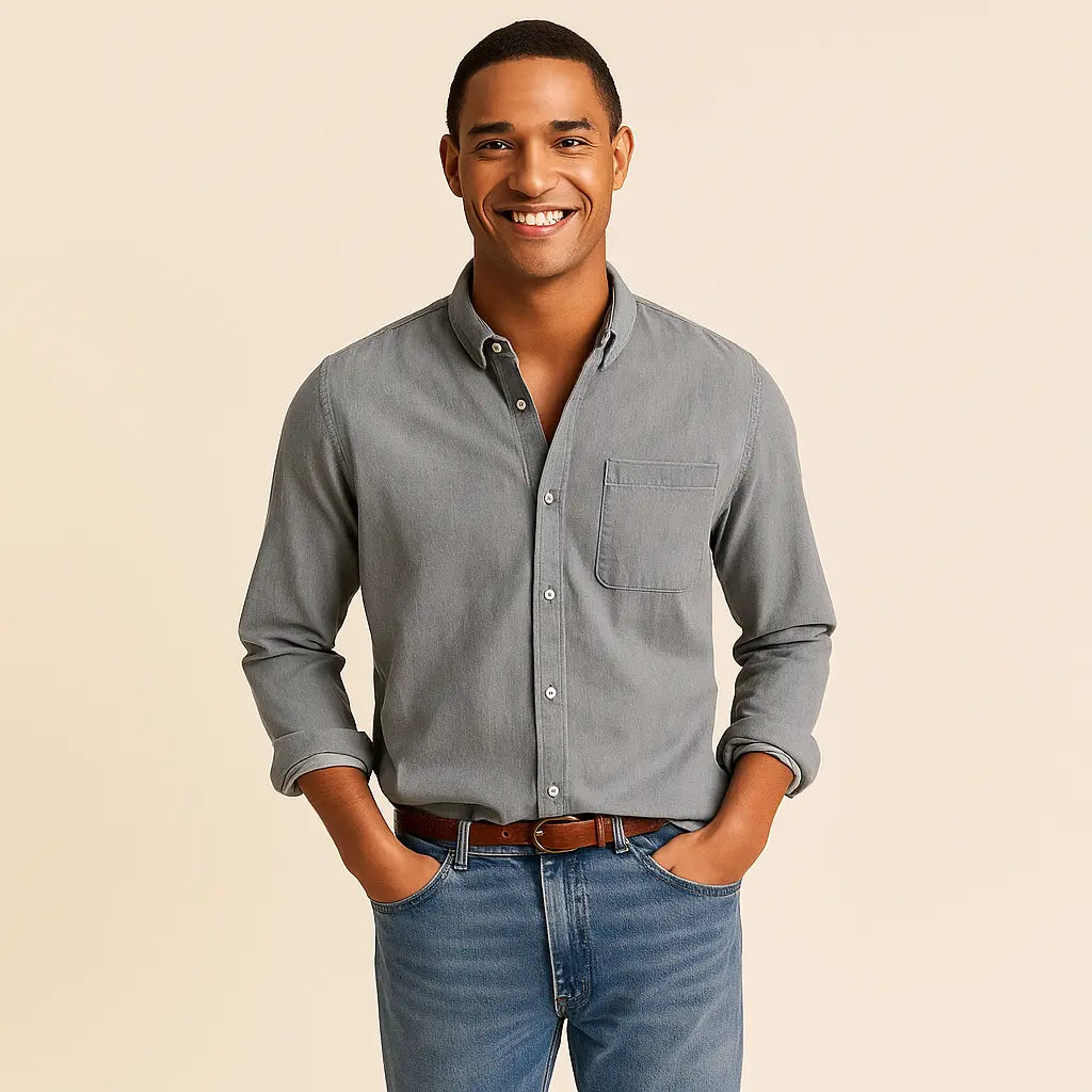Plain Finish Long-Sleeve Shirt for Men Azzoria
