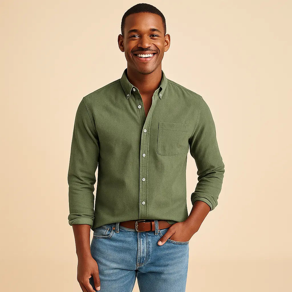 Plain Finish Long-Sleeve Shirt for Men Azzoria
