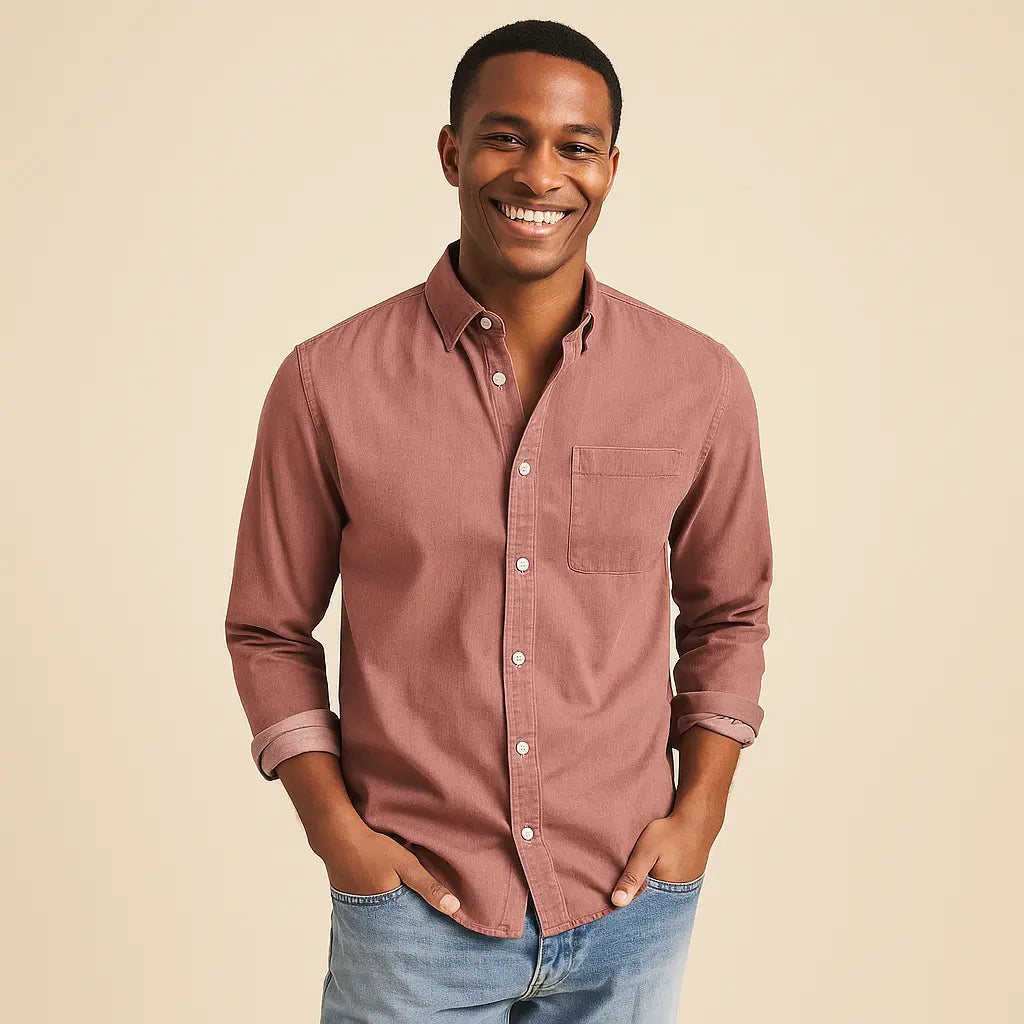Plain Finish Long-Sleeve Shirt for Men Azzoria