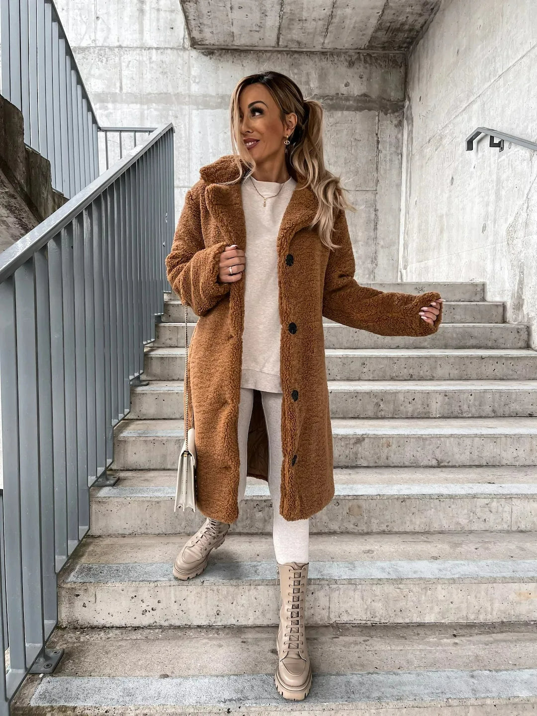 Manteau trench en peluche pour femmes