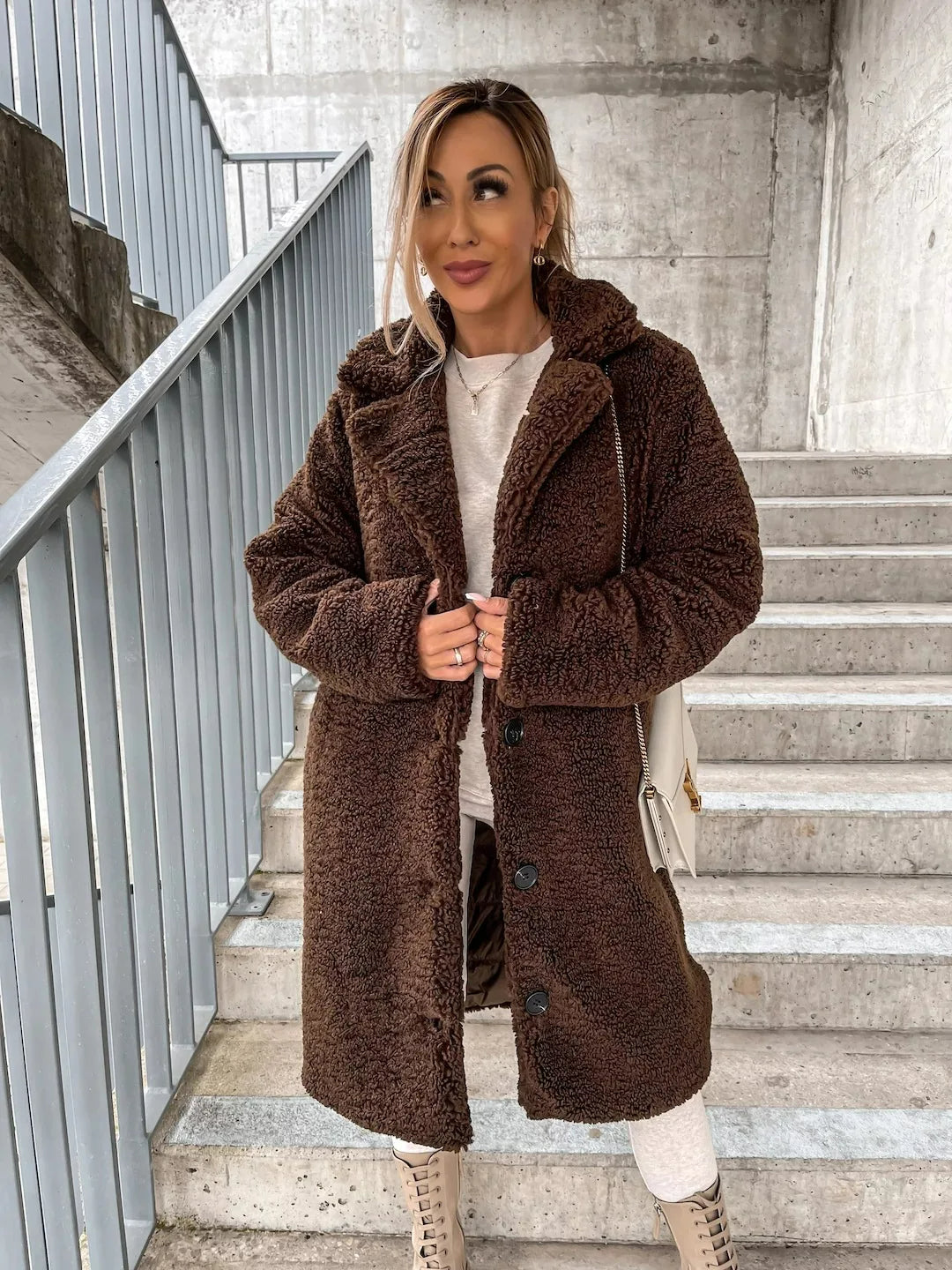 Manteau trench en peluche pour femmes