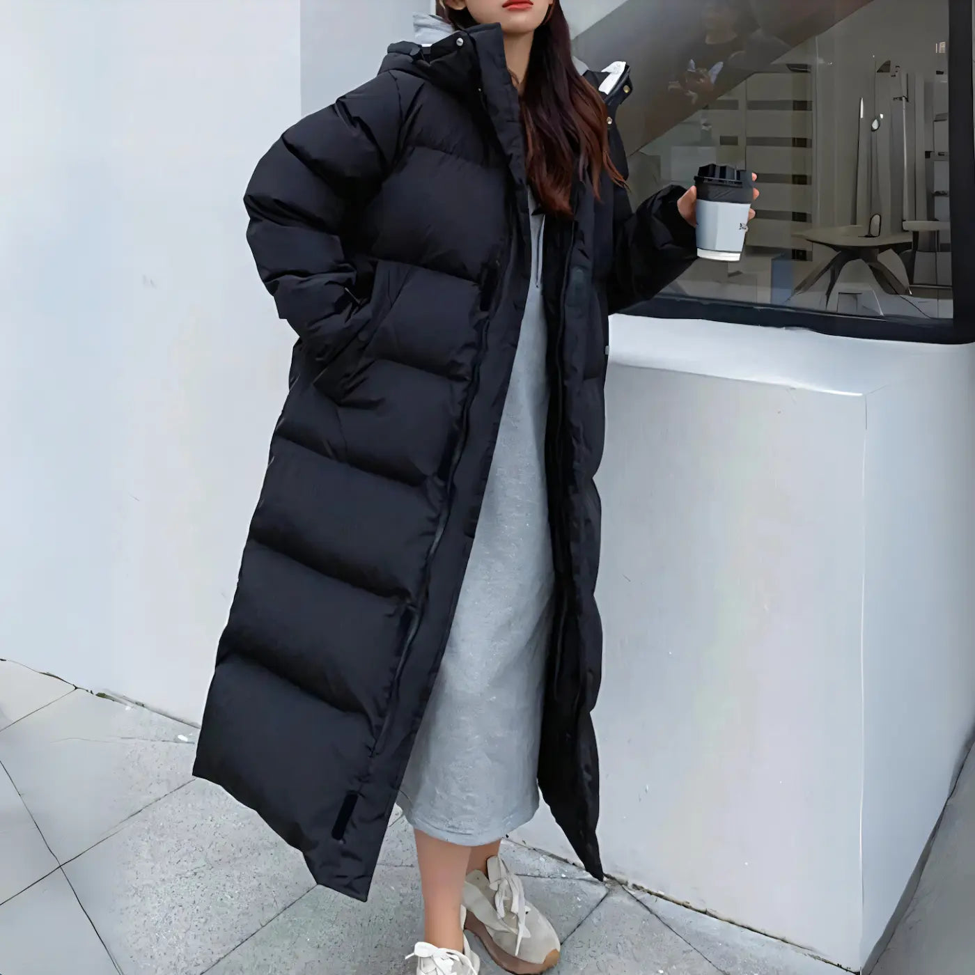 Quilted Long Down Jacket for Women Azzoria