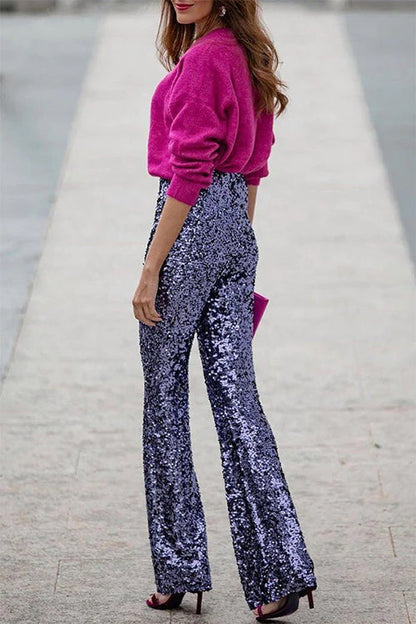Zyphera – Γυναικεία Παντελόνια με Γκλίτερ και Παγιέτες, Φαρδιά, με Ελαστική Μέση