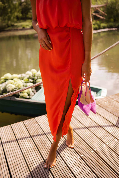 Élarine - Robe midi sans manches à col montant