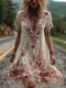 Women Floral Embroidered V-Neck  Dress Garden Party Summer