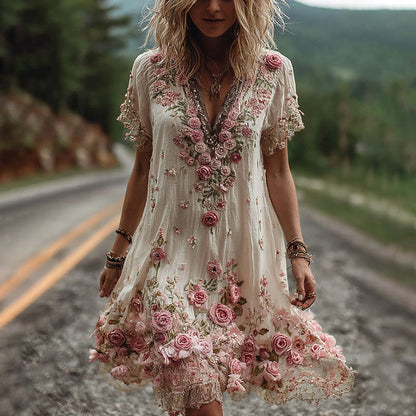 Women Floral Embroidered V-Neck Maxi Dress Garden Party Summer - Image 2