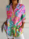 Women's Abstract Print Long Sleeve Button Front Blouse