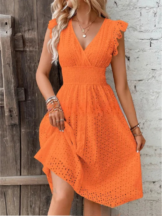 Women V-Neck Smocked Waist Summer Dress - Image 11