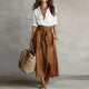 Women Two Piece Skirt Set Button Down Blouse Midi Skirt - Image 2