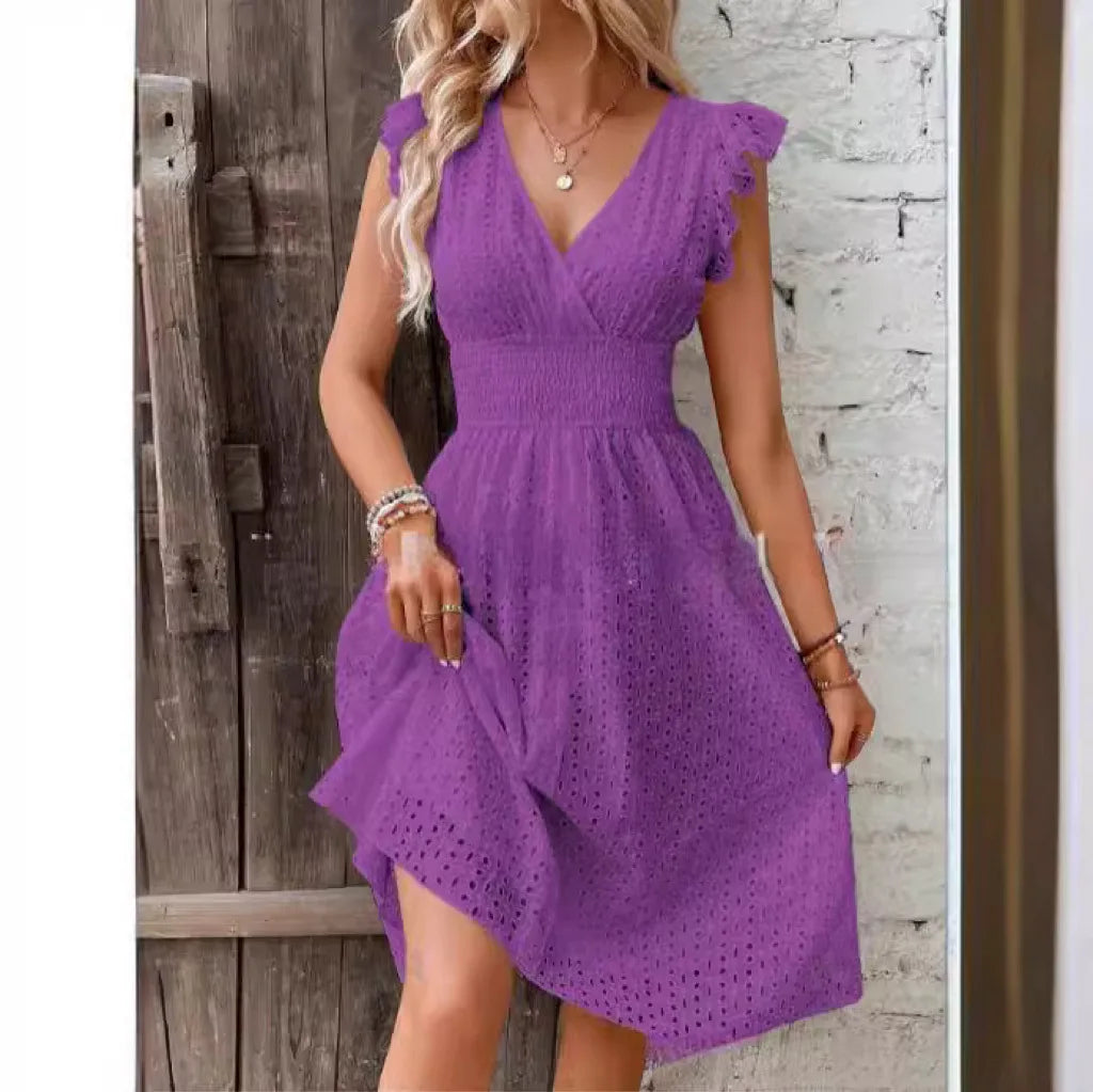 Women V-Neck Smocked Waist Summer Dress - Image 10