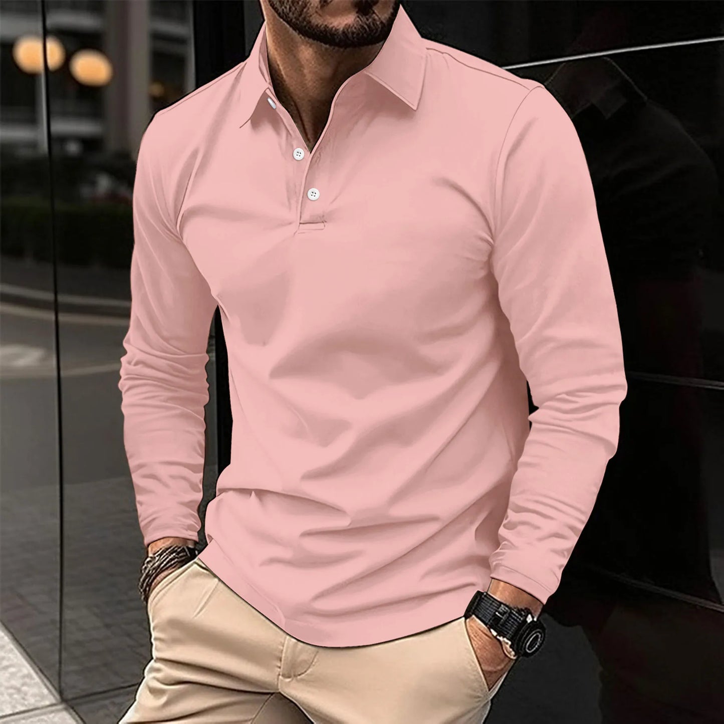 Thavien – Polo à manches longues classique pour homme
