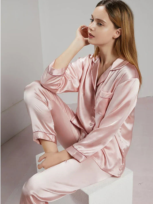Women Mulberry Silk Pajama Set Luxury Pure Natural Sleepwear