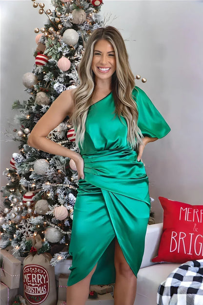 Sylvara – Midi φόρεμα σατέν με ανοιχτούς ώμους και draping