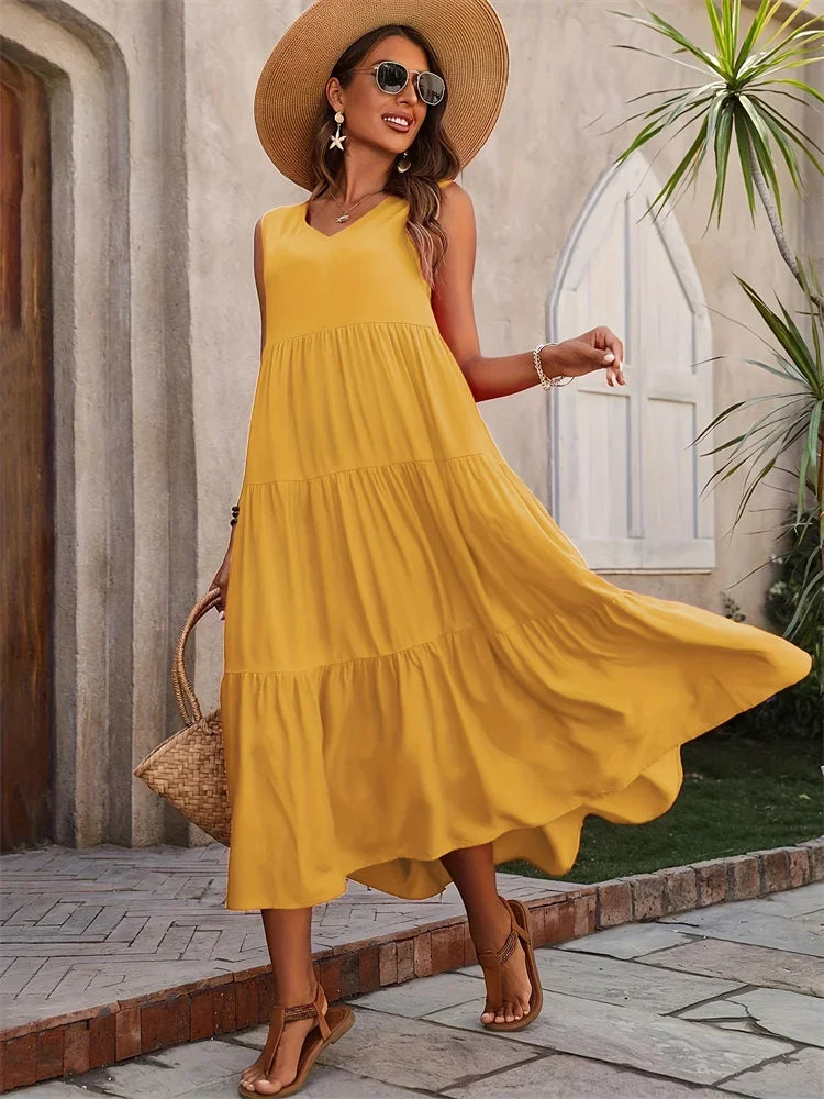 Gabriella - Vestido Largo Acampanado Estilo Verano Confortable