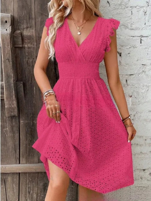 Women V-Neck Smocked Waist Summer Dress - Image 9