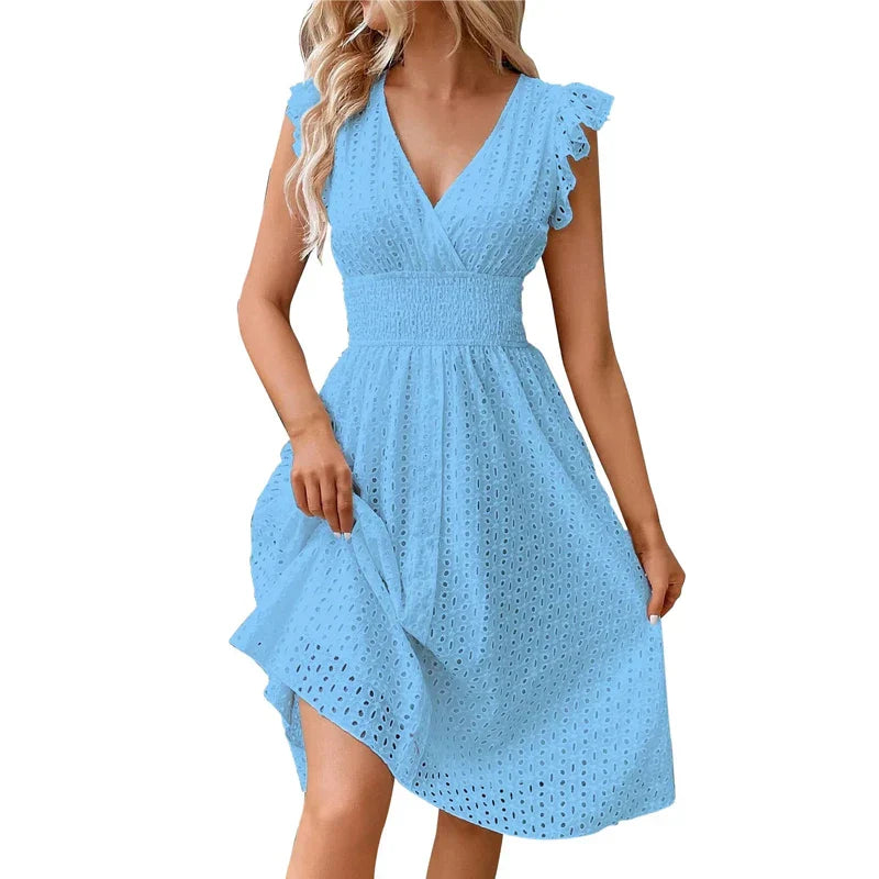Women V-Neck Smocked Waist Summer Dress - Image 8
