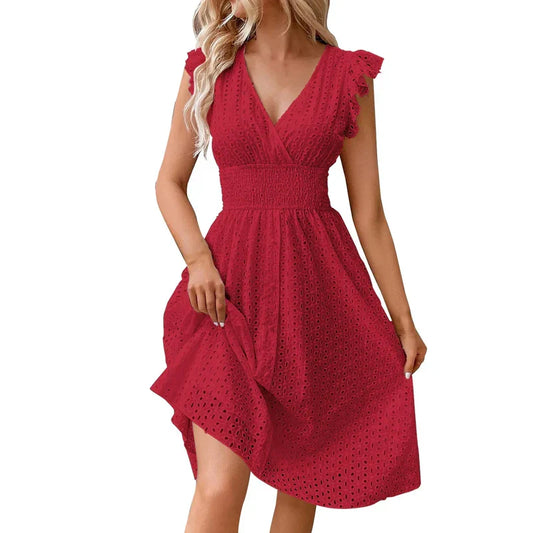 Women V-Neck Smocked Waist Summer Dress - Image 6