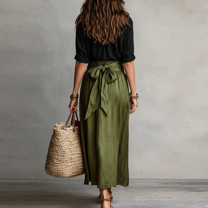 Women Two Piece Skirt Set Button Down Blouse Midi Skirt - Image 6