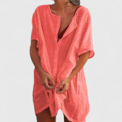 Women Loose Fit Tunic Midi Dress Casual Summer V-Neck Short Sleeve - Image 4