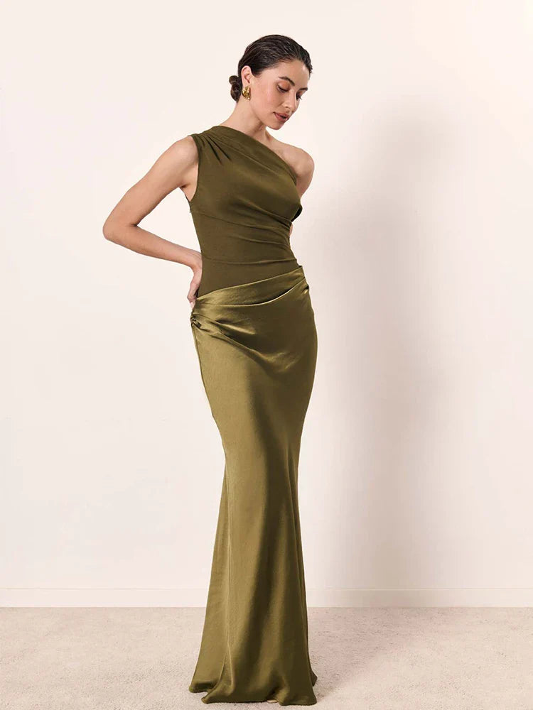 Selminda - Rochie maxi din satin cu un umăr gol