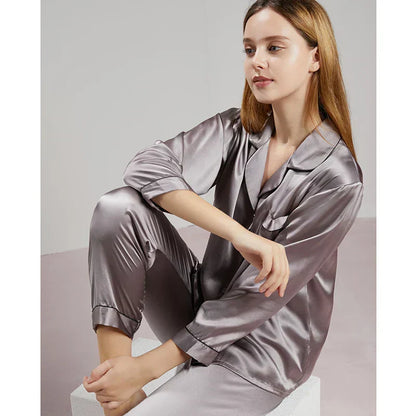 Women Mulberry Silk Pajama Set Luxury Pure Natural Sleepwear - Image 8