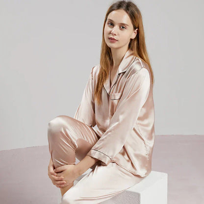 Women Mulberry Silk Pajama Set Luxury Pure Natural Sleepwear - Image 10