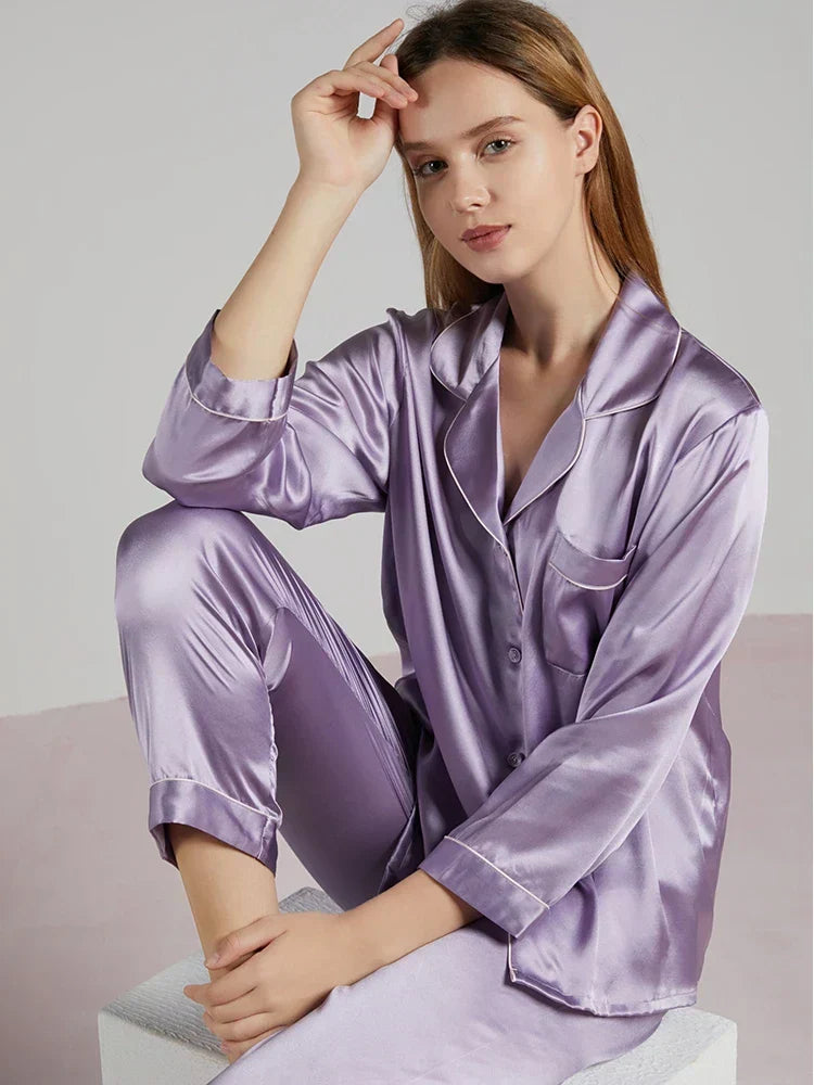 Women Mulberry Silk Pajama Set Luxury Pure Natural Sleepwear - Image 4