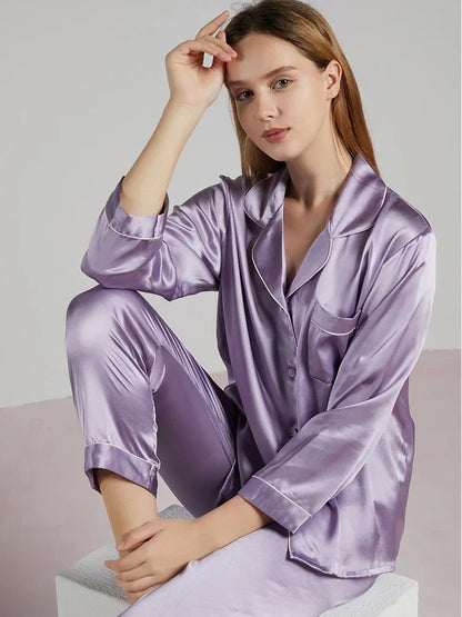 Women Mulberry Silk Pajama Set Luxury Pure Natural Sleepwear - Image 4