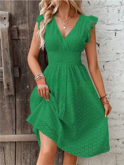 Women V-Neck Smocked Waist Summer Dress - Image 12