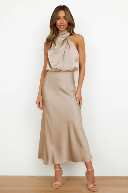 Women Satin Cowl Neck Open Back Maxi Dress - Image 4