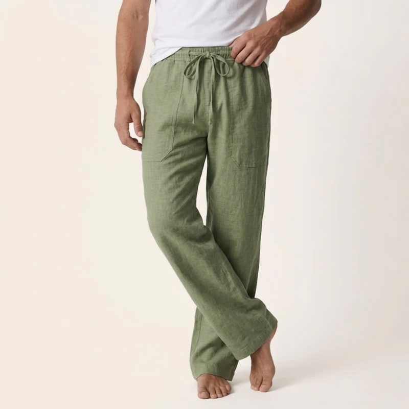 Men's Linen Cotton Loose Fit Drawstring Pants Summer - Image 2