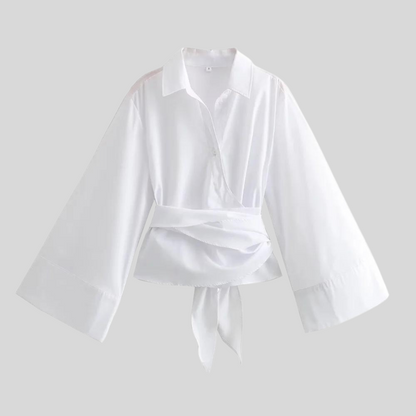 Solenne - Stylish Cotton Women Top With Tie Waist