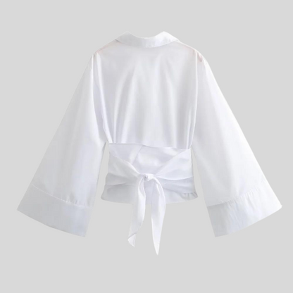 Solenne - Stylish Cotton Women Top With Tie Waist