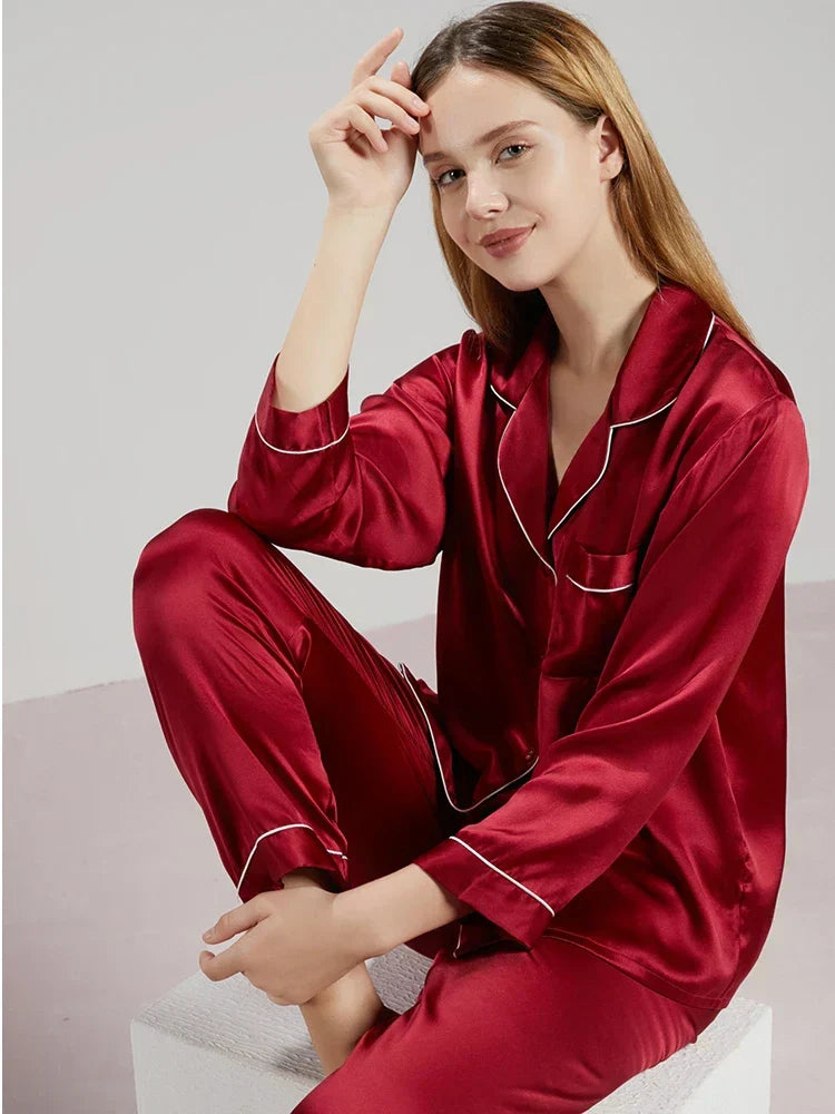 Women Mulberry Silk Pajama Set Luxury Pure Natural Sleepwear - Image 2