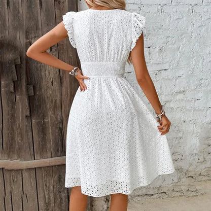 Women V-Neck Smocked Waist Summer Dress - Image 3