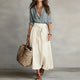Women Two Piece Skirt Set Button Down Blouse Midi Skirt