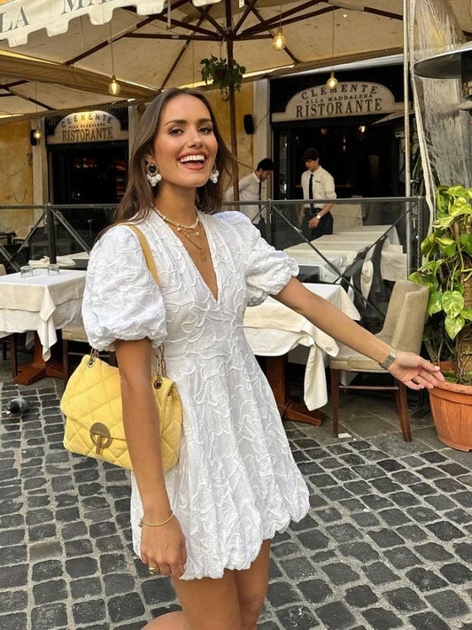 Elowenn – White Embroidered Ruffle Dress