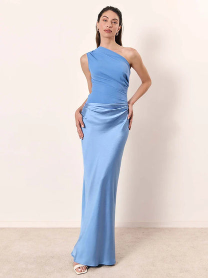 Selminda - Rochie maxi din satin cu un umăr gol