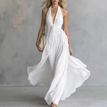 Women Flowy Halter Deep V-Neck Maxi Dress Summer - Image 2